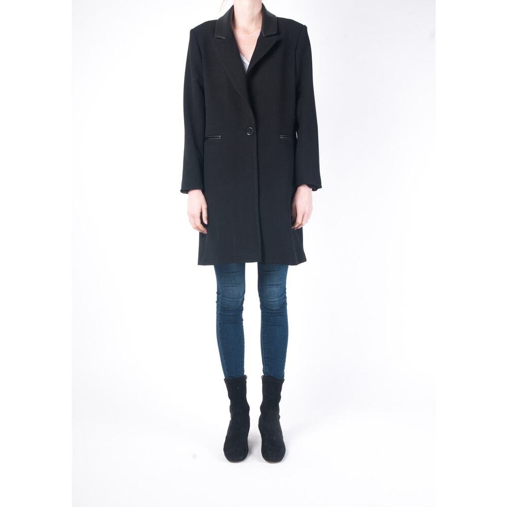 Waverly Grey Hudson Black Leather Trim Single Breasted Car Coat Size M